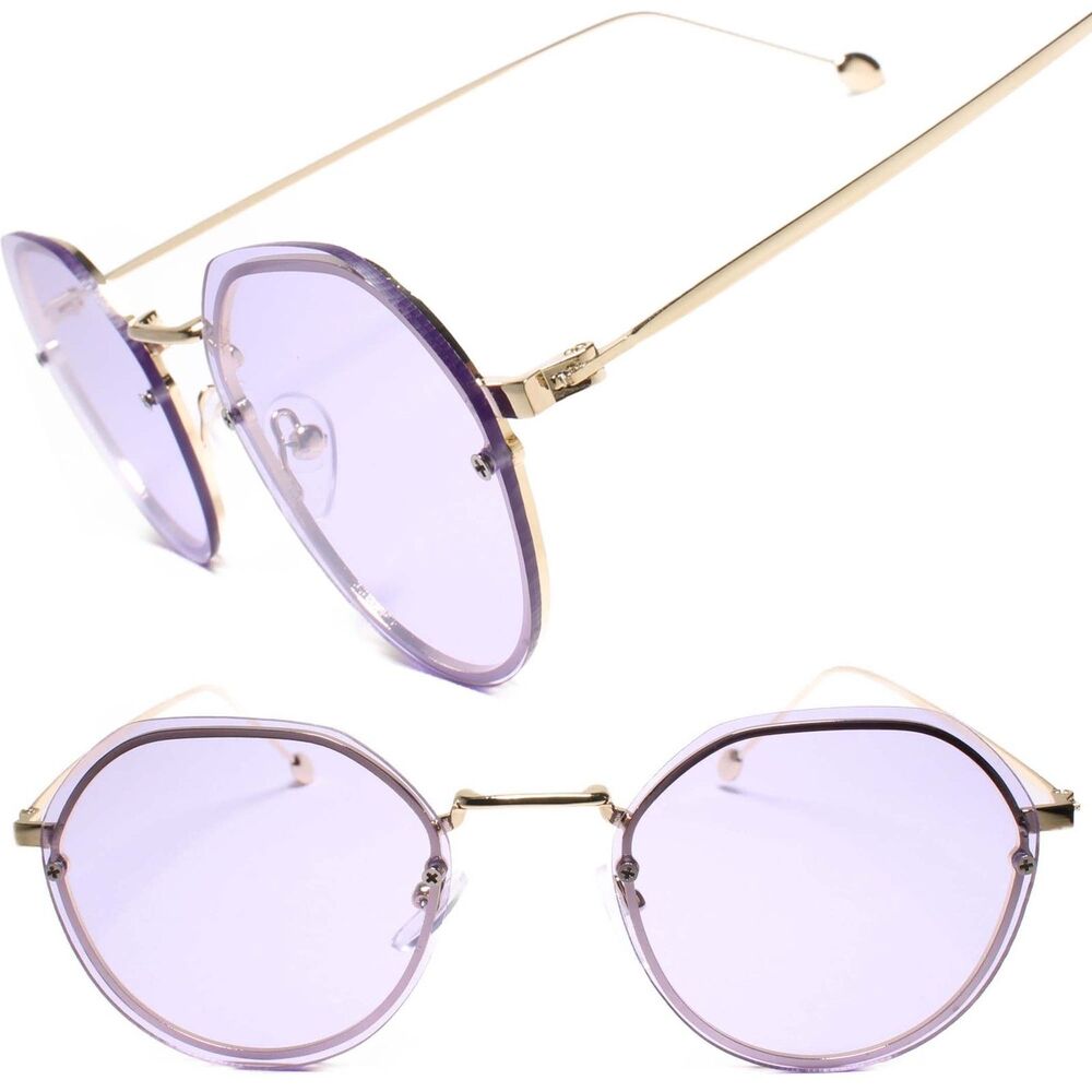 Mens Classy Sophisticated Elegant Retro Style Gold Sun Glasses Round Purple Lens